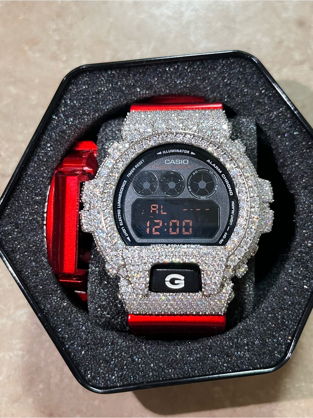 Casio G-Shock Digital Watch - Silver Crystal Case with Red Strap